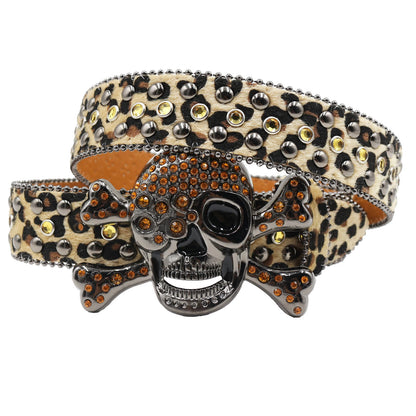 Rhinestone belt Skull Designer Belt Fashion Luxury Mens Belt and Lady Leather Decorated with Colorful Diamonds