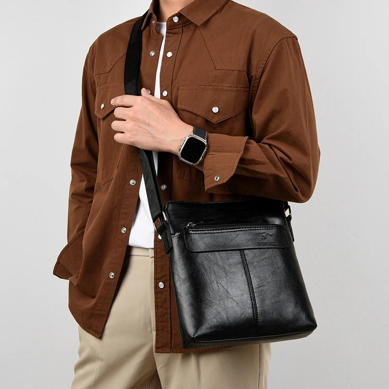 Men's Business Casual Backpack, Single-Shoulder Crossbody Pu Leather Briefcase, Multi-Compartment Large Capacity