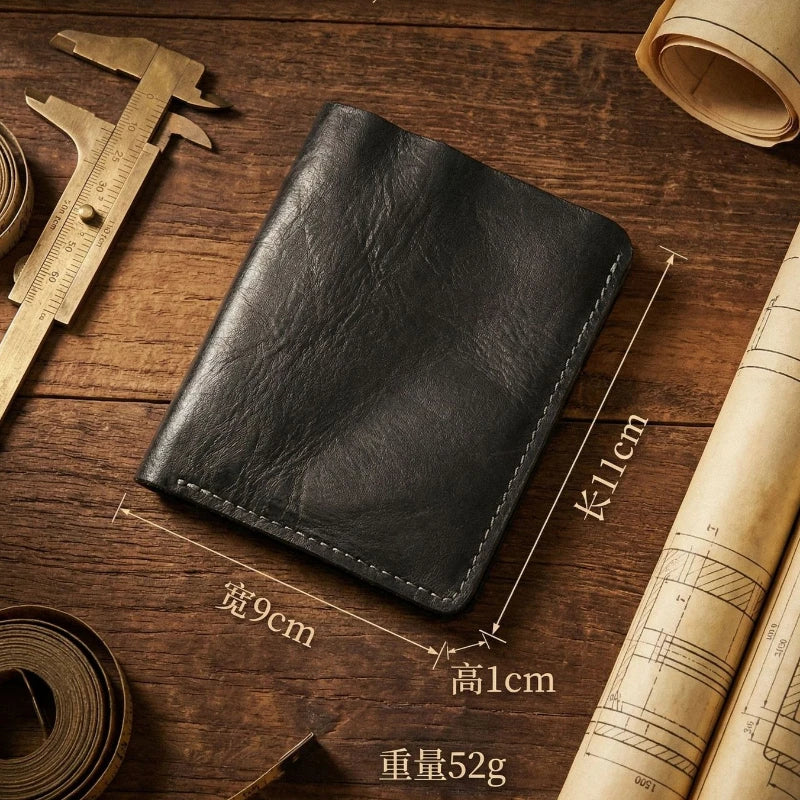 Retro Handcrafted Genuine Leather Small Wallet for Men, Vintage Durable EDC Card Holder, Men Multi-card Slots Organizer Wallet