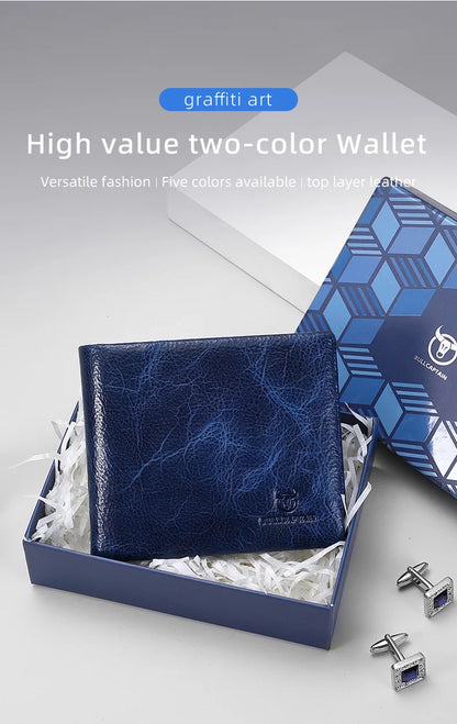 BULLCAPTAIN New Men's Leather Wallet RFID Function Fashion Business Multi-Card Men's Wallet Clip QB026