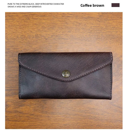Genuine Leather Retro Men Handmade Wallet Handbag High Quality Phone Pocket Simple Card Bag Big Capacity Male Purses