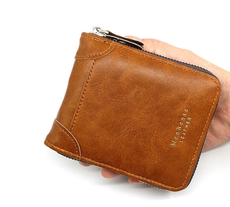 Big Capacity Men Short Wallets Name Engraving High Quality Card Holder Retro Male Coin Purse  Simple Zipper Men Money Clips