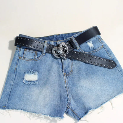 Vintage Western Bull Head Buckle Pu Belt Studded Waist Strap For Jeans Cargo Pants Cowboy Retro Streetwear Accessory