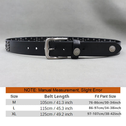 Metal Rivet Cowboy Belt Genuine Leather Cowskin Men Belt Punk Rivet Jeans Belts For Men Ceinture Homme Cinturones Hombre