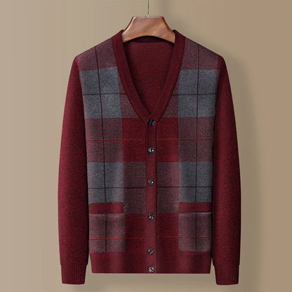 Dad's Sweater Cardigan Jacket Thickened Autumn and Winter Knitted Casual Thick Style Middle-aged and Elderly Men's Top