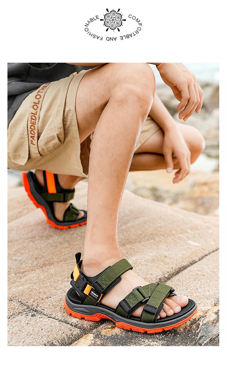 Men's Outdoor Sandals with Velcro Strap Male Summer Fashion Antiskid Sport Sandals Beach Casual Sandals for Men