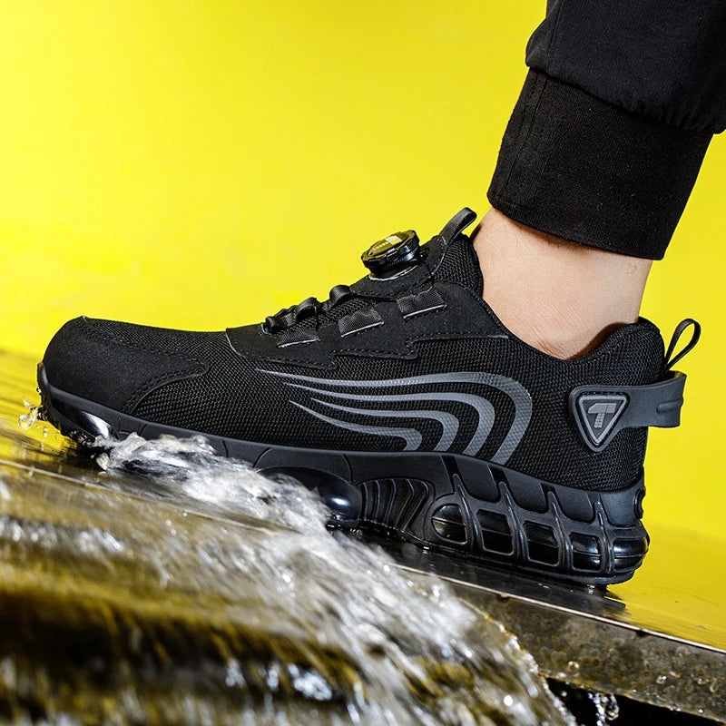 Rotary Button New Safety Shoes Men's Anti-Smash Anti-Puncture Work Shoes Fashion Men's Sneakers Safety Boots