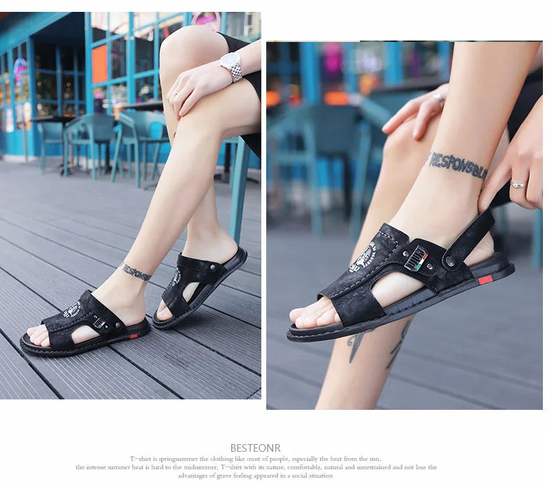 Men's Summer Genuine Leather Sandals Classic Roman Men Shoes Slippers Soft Comfortable Men Non-slip Walking Footwea Plus Size 47