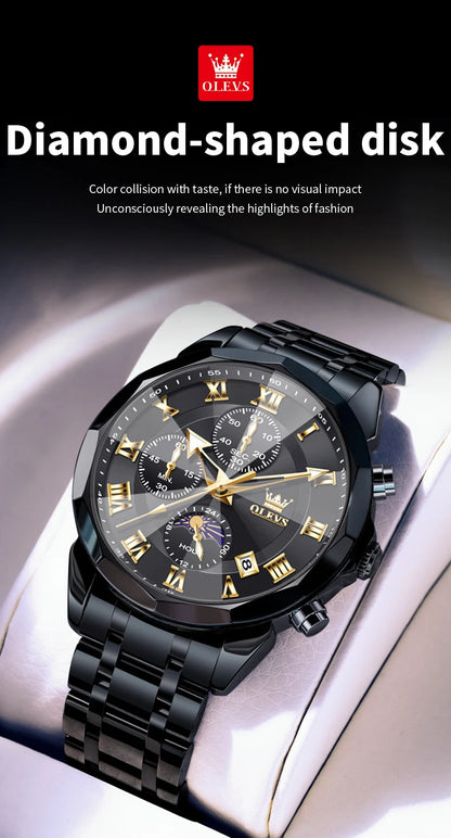 OLEVS 3675 Luxury Calendar Stainless Steel Quartz Mens Wristwatches Chronograph Waterproof Watch for Men Luminous Reloj Hombre