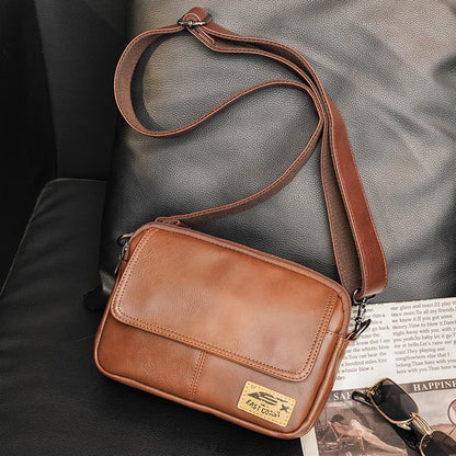 Vinatge Men's Crossbody Bag Soft PU Leather Shoulder Bag For Men Fashion Square Crossbody Messenger Bag Flap Zipper Satchels