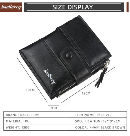 New  Men Wallets Fashion Short Desigh Zipper Card Holder Men Leather Purse Solid Coin Pocket High Quality Male Purse