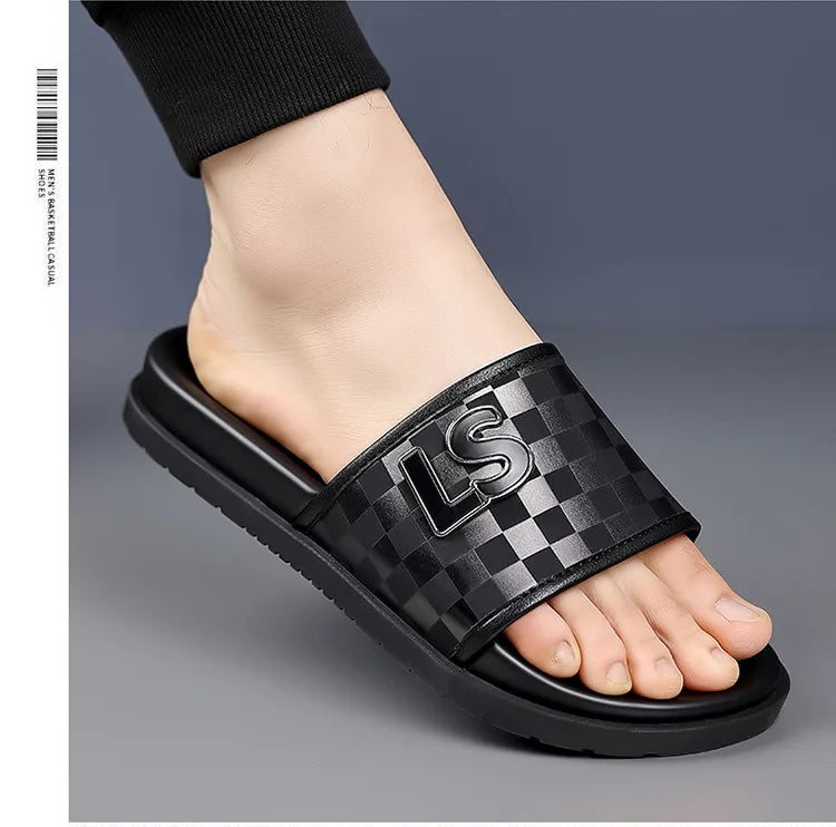 Summer Fashion Casual Flip Flops for Men New Designer Black Cow Leather Slippers Male High Quality Korean Outwear Slides Men
