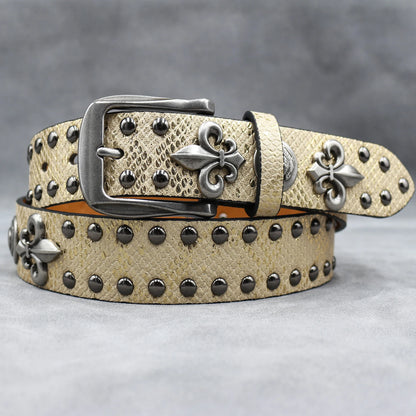 Y2K Leather Rivet Belt Golden Cross  Fashion Women's Studded Belts High Quality Female Leather Rock Women Strap For Jeans