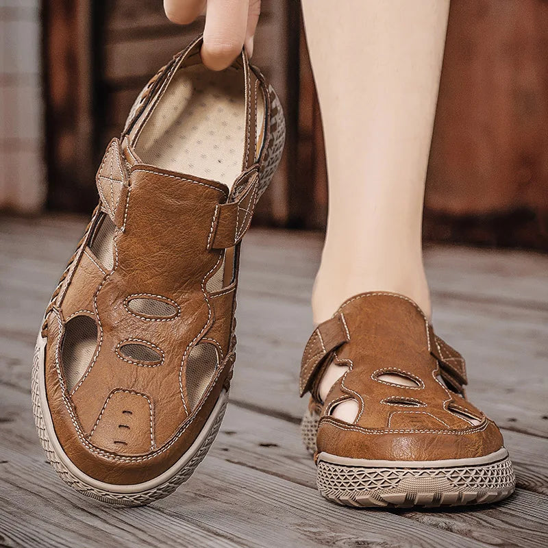 Male Casual Leather Summer Shoes Versatile Men's Sandals Durable Handmade Stitching Besch Shoes Non Slip Roma Footwear Sandals