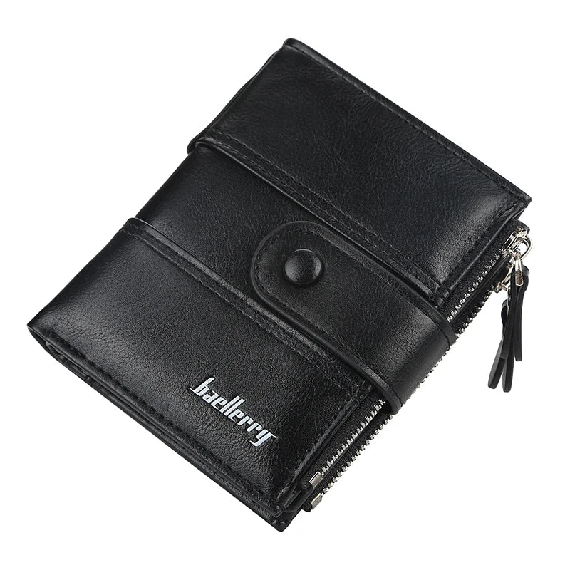 New  Men Wallets Fashion Short Desigh Zipper Card Holder Men Leather Purse Solid Coin Pocket High Quality Male Purse