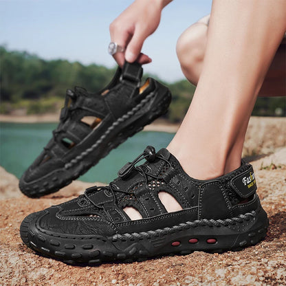 Anti-collision Toe Mens Soft Sole Summer Flats Sandals New Slippers Breathable Beach Shoes Outdoor Casual Shoe Large Size 38-48