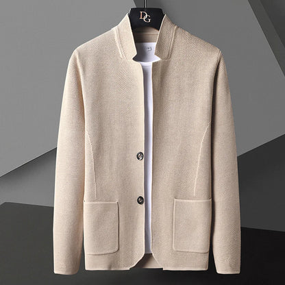2025 Cardigan Jacket Men Solid Color Knitted Casual Stand Collar Slim Fit Cardigan Coat Mens Sweater Jacket Khaki Black Gray 4Xl