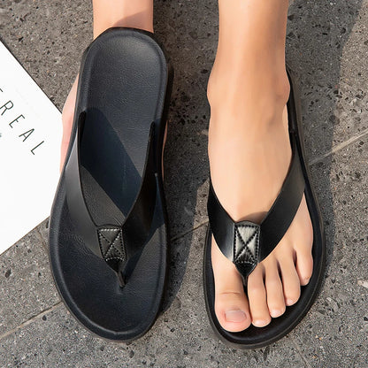 2023 New Italian Leather Flip-flops For Men Cool Beach Summer Shoes Hotel Slippers Man Big Size 47 Light Flats Luxe Men's Shoes