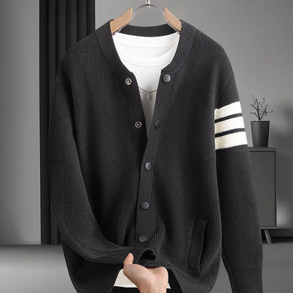 Luxury Men Long-Sleeved Knitted Cardigan Single-Breasted Sweater Coat Real Pocket Korean-Style Fashion Hot-Selling Men'sClothing