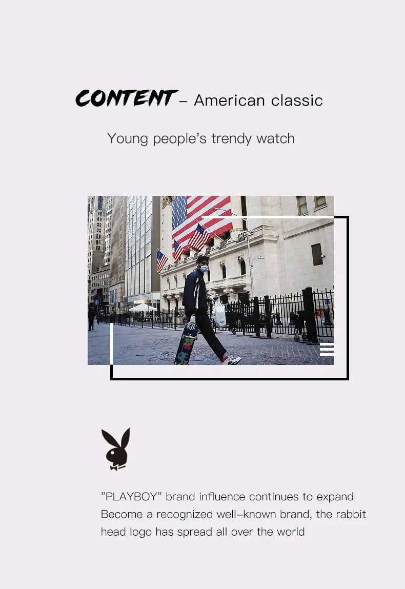 PLAYBOY Luxury Quartz Men's Watches Fashion Casual Leather Strap Sports Chronograph Wristwatch Original Waterproof Watches 3303