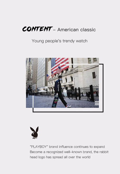 PLAYBOY Luxury Quartz Men's Watches Fashion Casual Leather Strap Sports Chronograph Wristwatch Original Waterproof Watches 3303