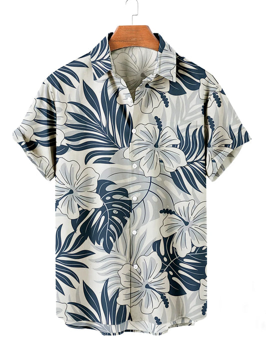 Summer Men's Flower Hawaiian Shirts Casual Vacation Short Sleeve Shirts Collar Button Up Shirt Fashion Steetwear for Mens