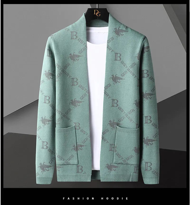 Men's Knitted Sweater Jacket Light Blue Coat Casual Fresh Stylish Youth Versatile Cardigan Sweater