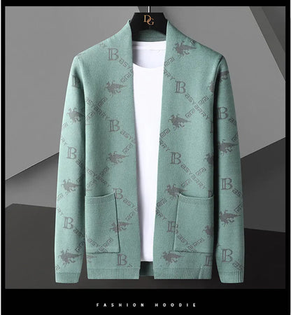 Men's Knitted Sweater Jacket Light Blue Coat Casual Fresh Stylish Youth Versatile Cardigan Sweater