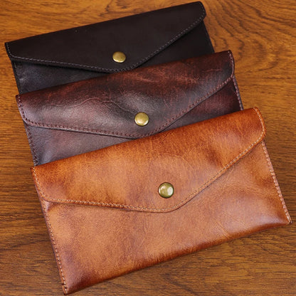 Genuine Leather Men Handmade Wallet High Quality Retro Handbag Simple Phone Pocket Card Bag Big Capacity Male Purses