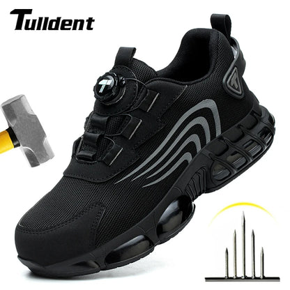 Rotary Button New Safety Shoes Men's Anti-Smash Anti-Puncture Work Shoes Fashion Men's Sneakers Safety Boots