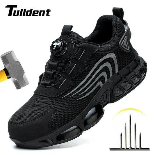 Rotary Button New Safety Shoes Men's Anti-Smash Anti-Puncture Work Shoes Fashion Men's Sneakers Safety Boots