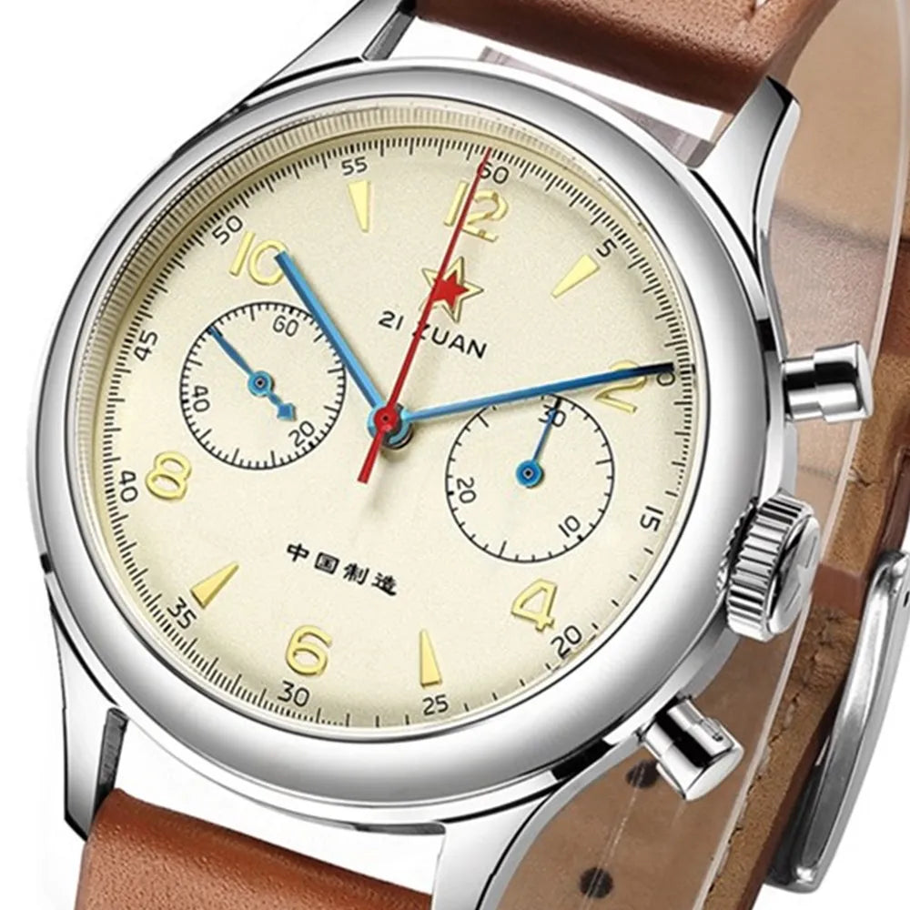 Red Star Retro 1963 Chronograph ST1901 Hand Winding Movement Air Force Pilots Aviation Sapphire Men Mechanical Watch Waterproof