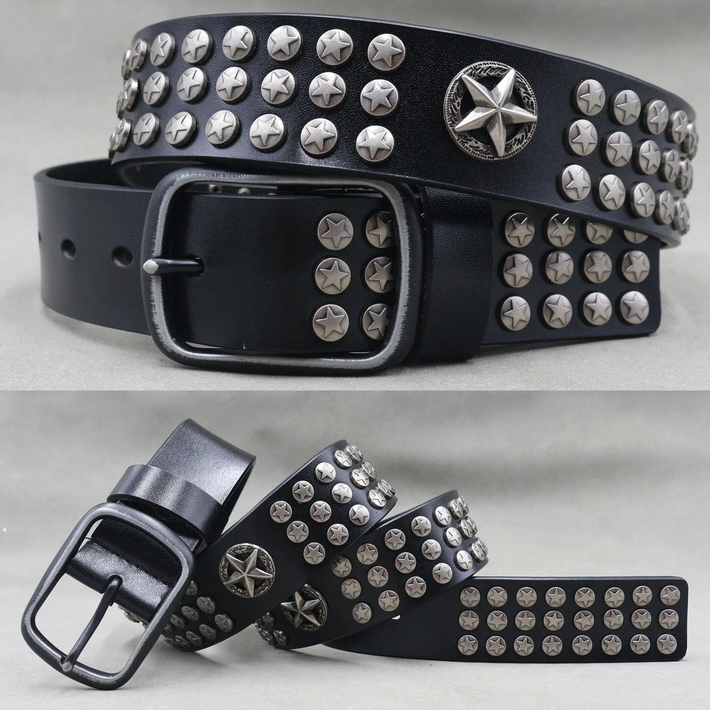 Designer Brand Belt Men Rivet Real Leather Pin Belt Male Black Rock Genuine Leather Cowhide Luxury Punk Belt Jeans