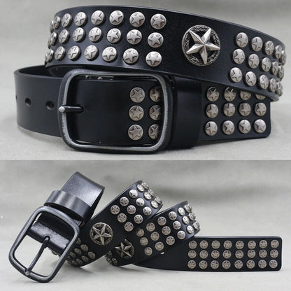 Designer Brand Belt Men Rivet Real Leather Pin Belt Male Black Rock Genuine Leather Cowhide Luxury Punk Belt Jeans