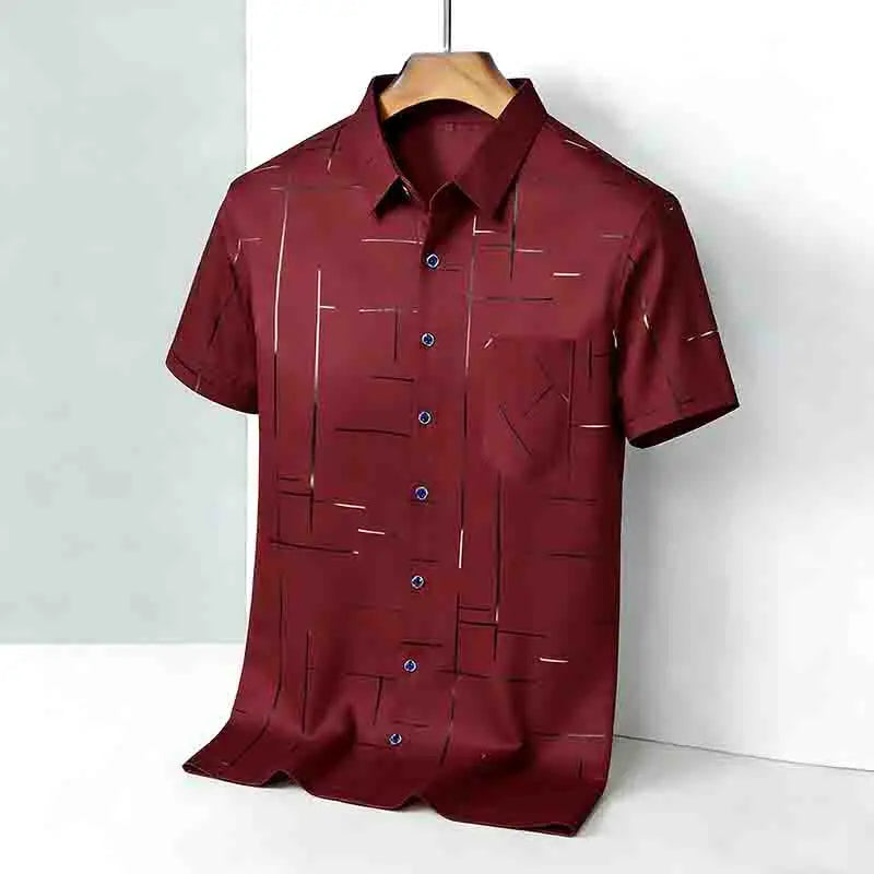 2026 High-Quality Men's Casual Fashion Shirt Short Sleeve Button-Down with Geometric Pattern