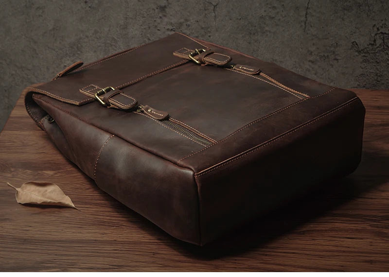 NUKA Men's Genuine Leather Backpack Vintage Outdoors Travel Bag Luxury Crazy Horse Cowhide Schoolbag Mountaineering Backpack
