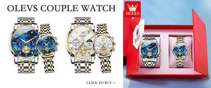 OLEVS Men's Watches Classic Multifunctional Flywheel Chronograph Original Quartz Wristwatch Moon Phase 24 Hour Waterproof Reloj