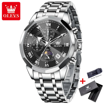 OLEVS 3675 Luxury Calendar Stainless Steel Quartz Mens Wristwatches Chronograph Waterproof Watch for Men Luminous Reloj Hombre