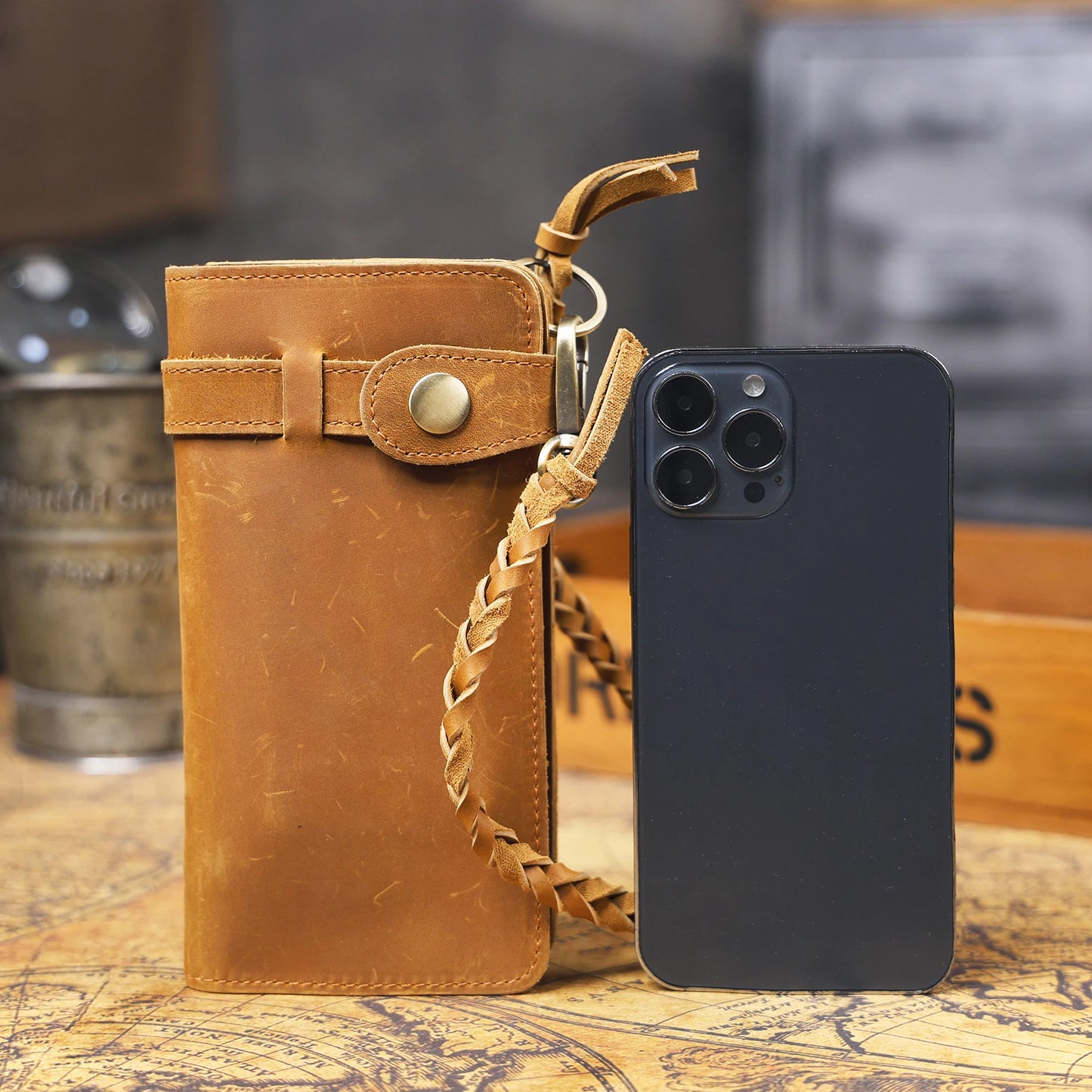 S.WORKER Vintage Crazy Horse Leather Wallet Handmade Men's Genuine Leather Long Wallet Pocket Purse Clutch Cash Card Holder