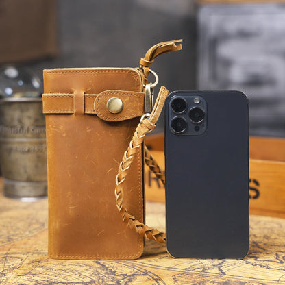 S.WORKER Vintage Crazy Horse Leather Wallet Handmade Men's Genuine Leather Long Wallet Pocket Purse Clutch Cash Card Holder