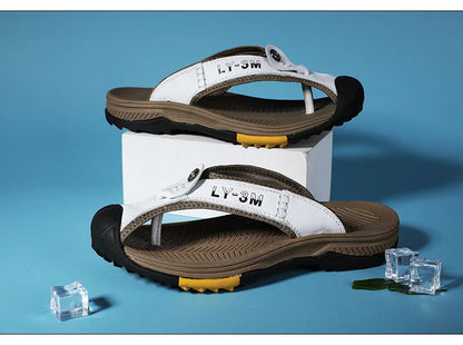 Genuine Cow Leather Shoes Men Sandals Flip Flops Men's Casual Shoes Classic Massage Men Beach Slippers Anti-slip Summer 2025 New