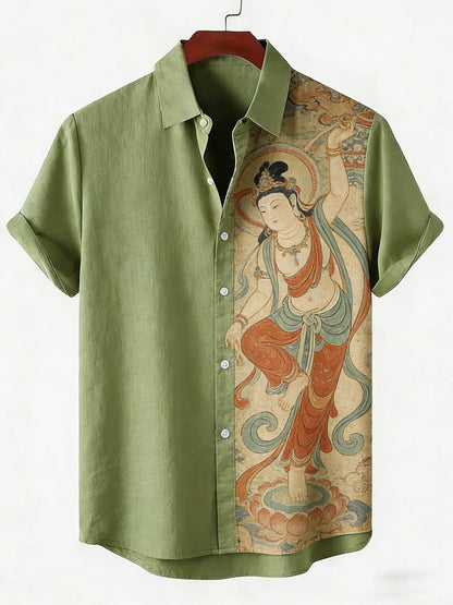 2026 Daily Men's Casual Short Sleeved Shirt with Natural Ethnic Pattern Printed Shirt Hawaii Beach Vacation Clothing