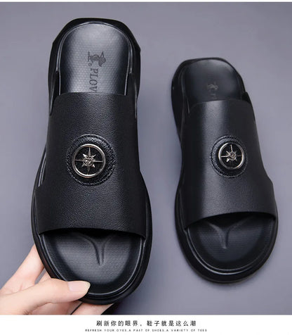 New Luxury Men's Genuine Leather Sandals Classic Roman Men Shoes Slippers Soft Comfortable Men Non-slip Walking Slippers Footwea