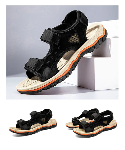 Brand Summer Men's Sandals Genuine Leather Men Slippers Gladiator Men Beach Sandals Soft Comfortable Outdoors Wading Shoes 38-47