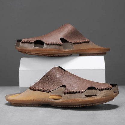 New Quality Leather Non-Slip Slippers Men Beach Sandals Comfortable Summer Shoes Men Slippers Classics Men Flip Flops Big Size