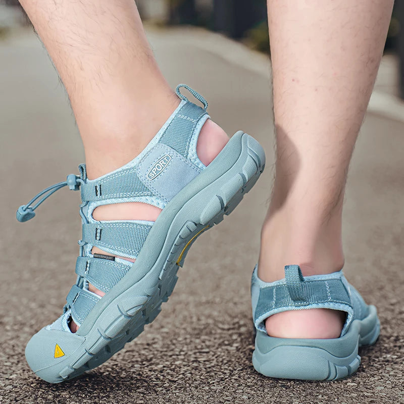Outdoor Summer Men Sandals Leather Mens Casual Shoes Non-Slip Male Beach Shoes Anti-collision Toe Roman Flats Flip-flops 38-48