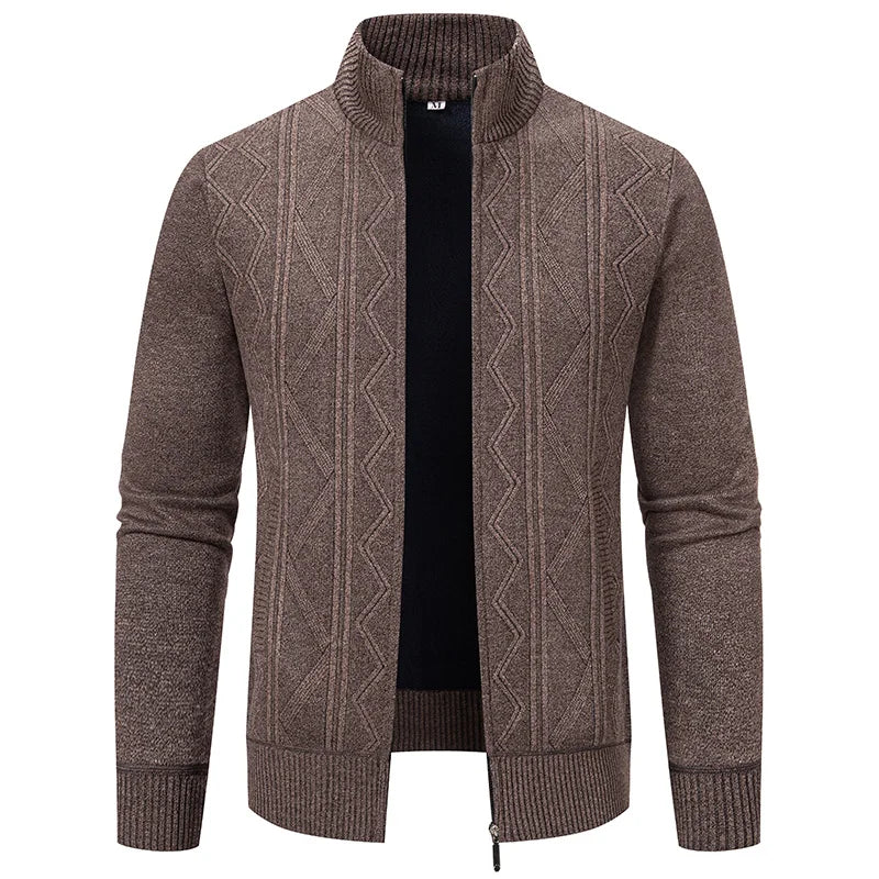 High-quality men's fashionable, cool, versatile, trendy business casual, fleece and thickened cardigan, knitted sweater, men's j