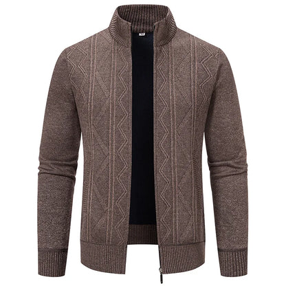 High-quality men's fashionable, cool, versatile, trendy business casual, fleece and thickened cardigan, knitted sweater, men's j