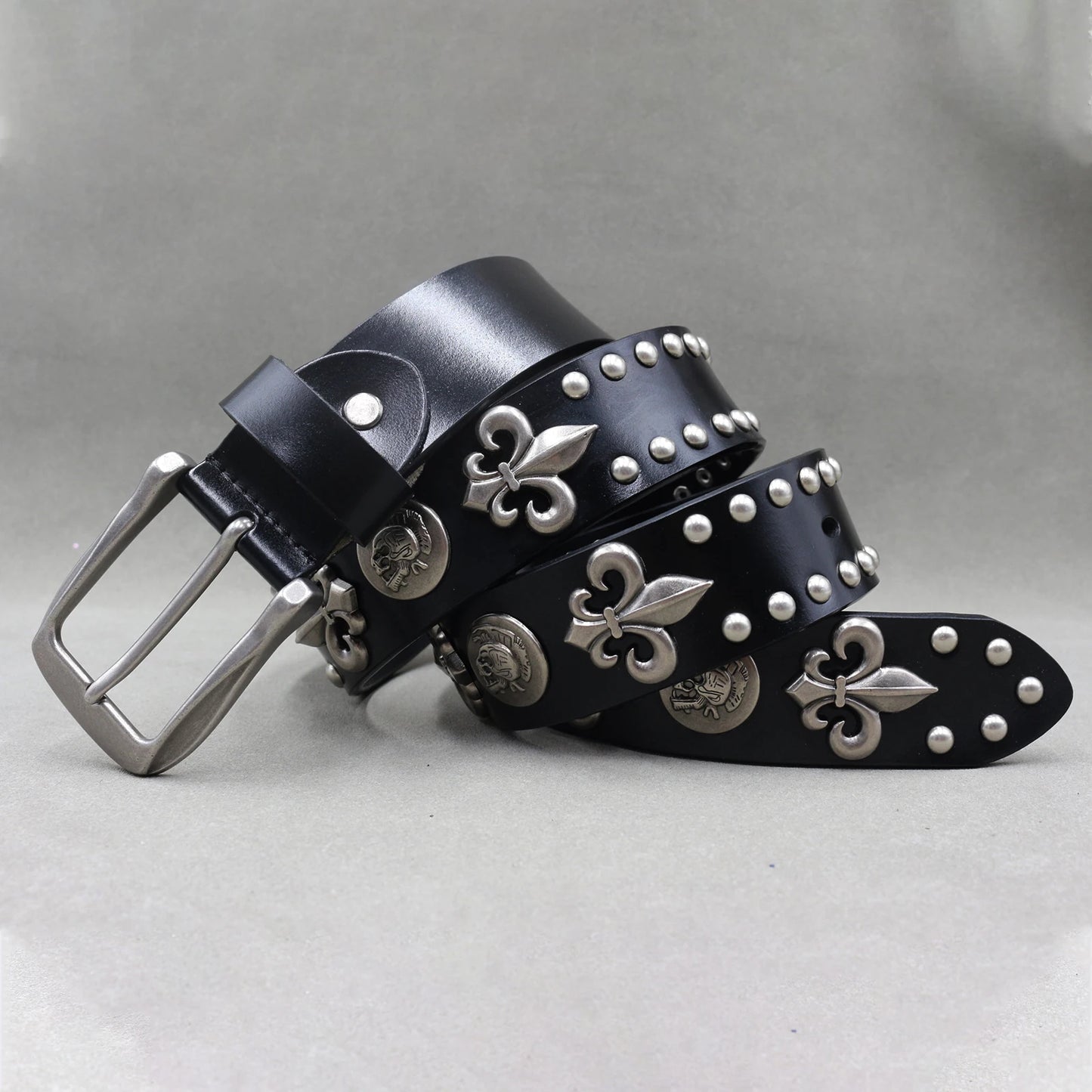 Metal Rivet Cowboy Belt Genuine Leather Cowskin Men Belt Punk Rivet Jeans Belts For Men Ceinture Homme Cinturones Hombre