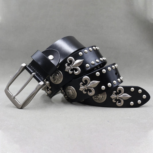Metal Rivet Belt Luxury Designers Men Rivet Punk Belt Cow Genuine Leather Cintos Masculinos Male Women Rock Hip Hop Strap Waist